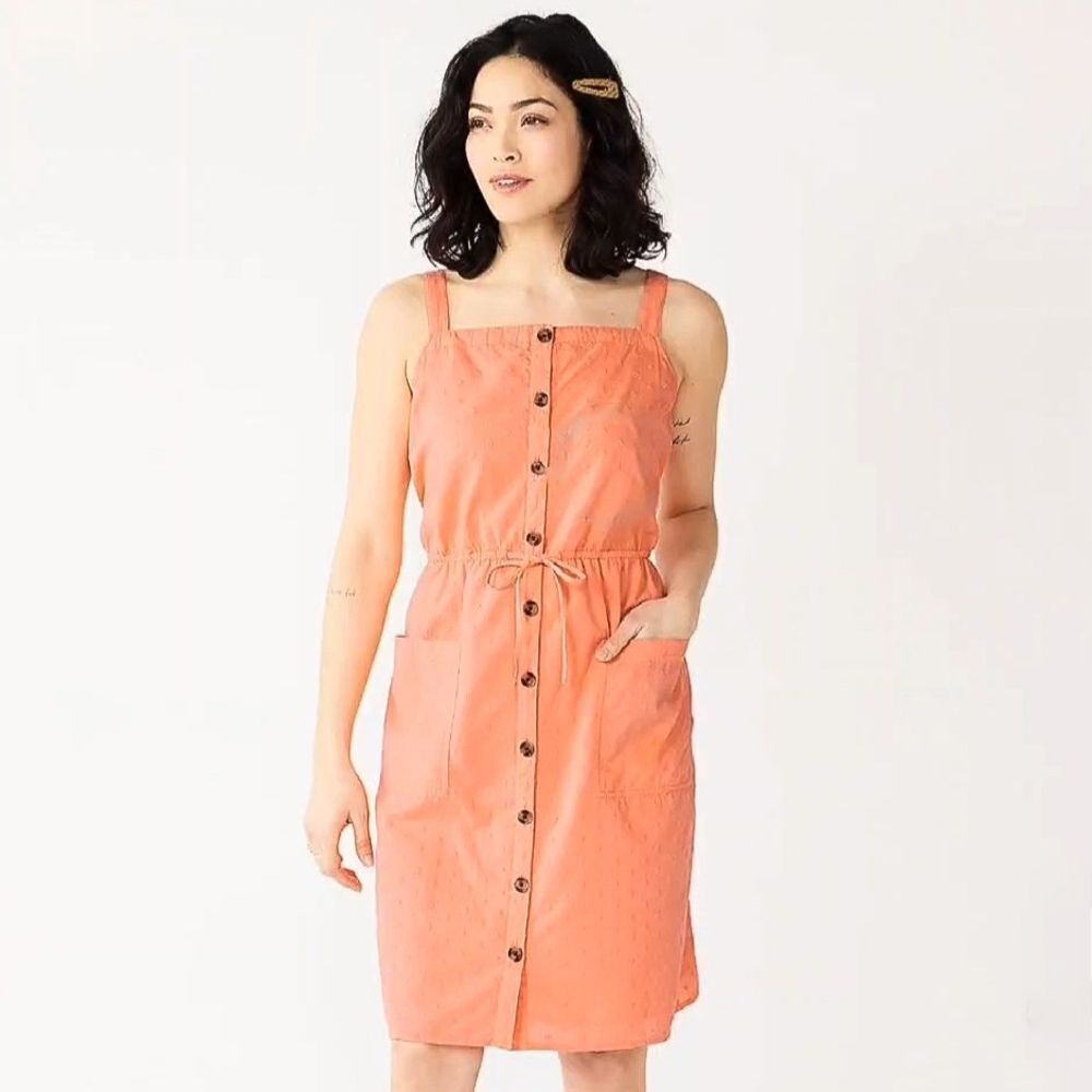 Sonoma Coral Button-Front Sundress